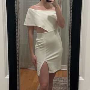 B DARLIN WHITE CUT OUT DRESS ONE SHOULDER BRIDAL BACHELORETTE ENGAGEMENT